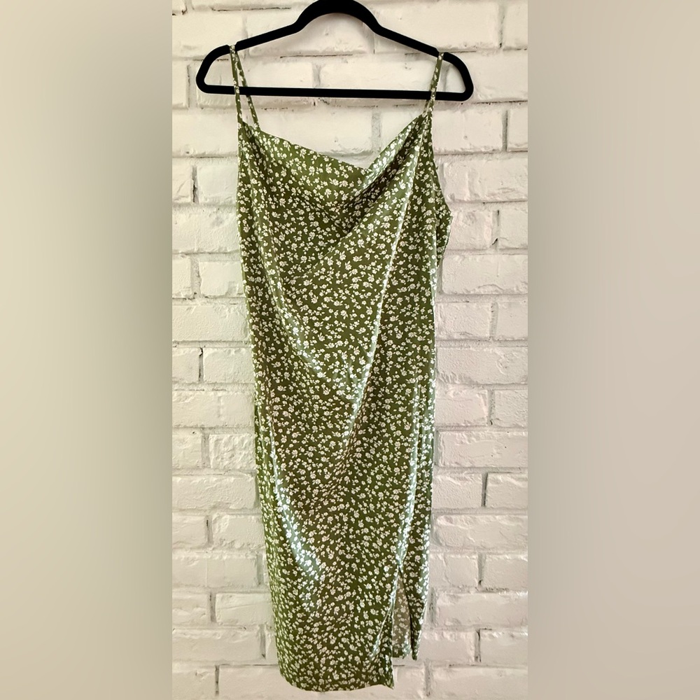 Olive Green Floral Mini Dress